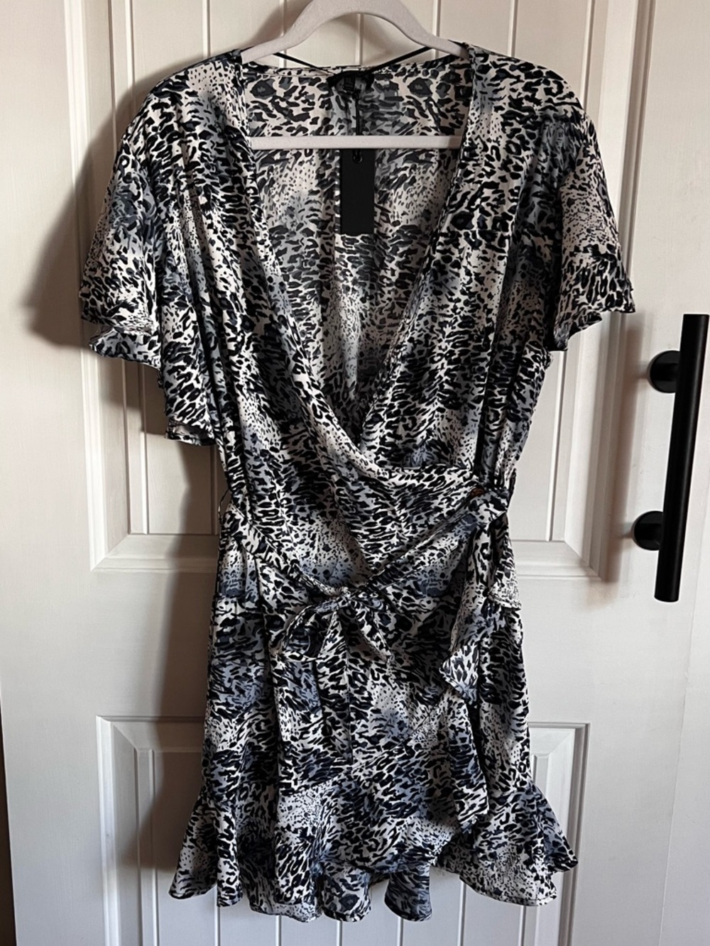 Kendall & Kylie Black Blue and White Animal Print Mini Wrap Dress